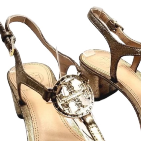 Tory Burch T-Strap Violet Platinum Gold Sz 10M Slingback Thong Heel Sandal - Picture 7 of 10